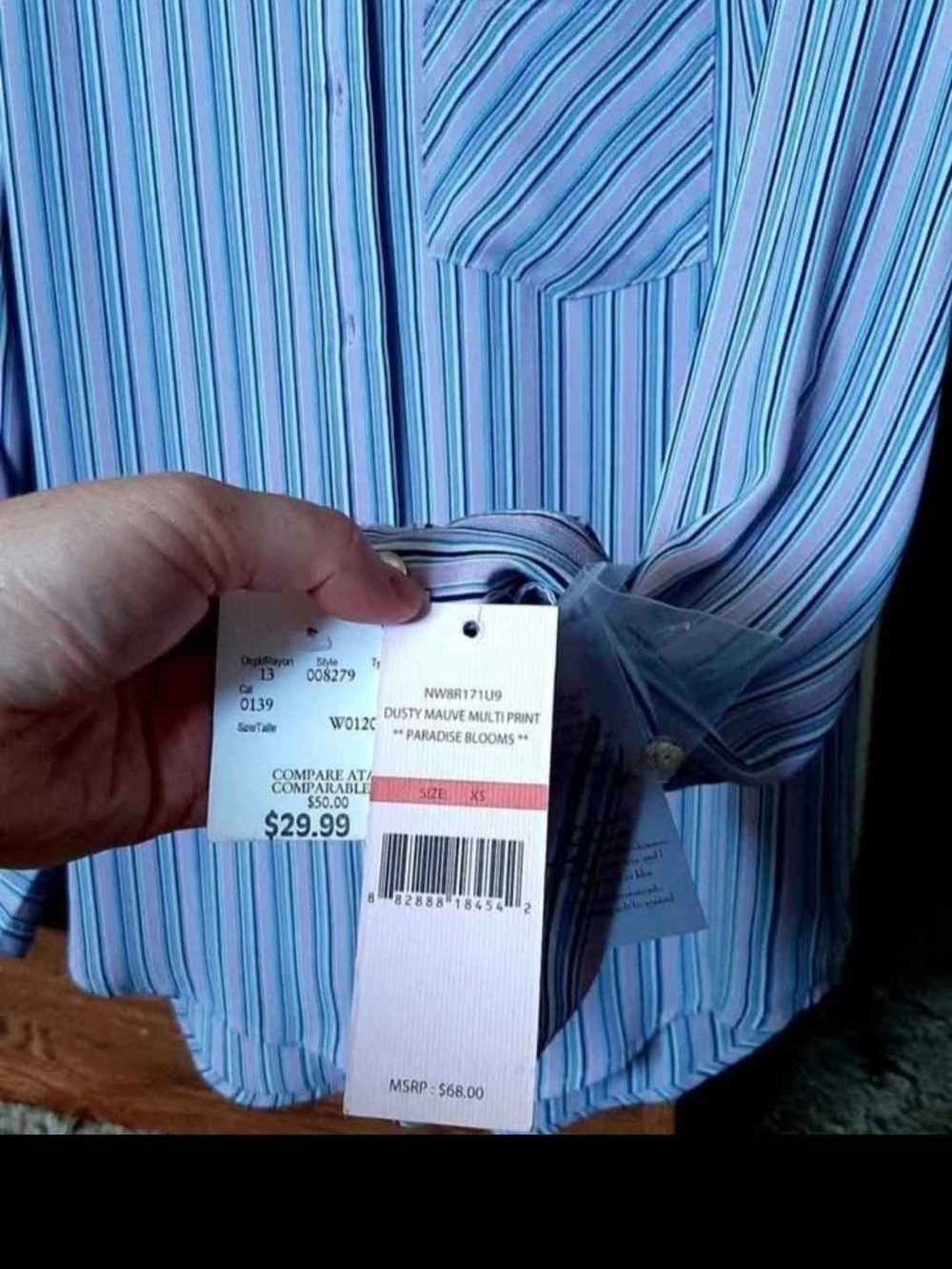 Dusty Mauve Multi-Stripe Women's Dress Shirt - Size XS